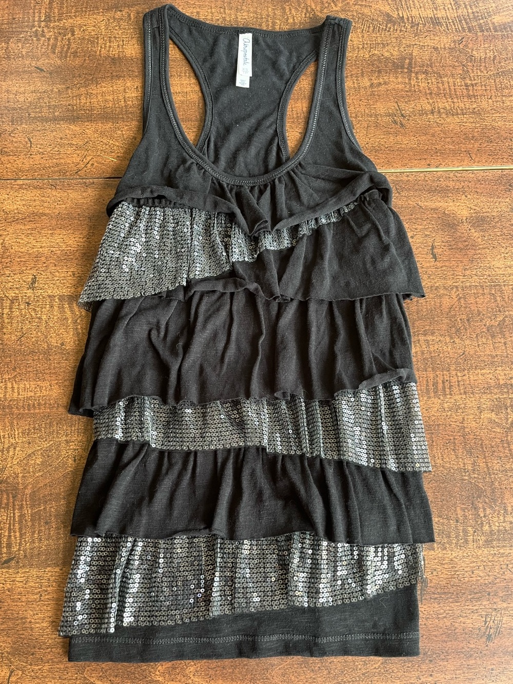 Y2K Aeropostale Black Sequin Ruffle Racerback Tank Top Womens XS Party Mall Goth